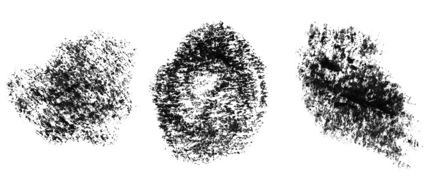 Three different black ink brush strokes and messy texture shapes for creative design elements Background