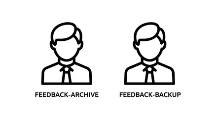 Fototapeta premium Feedback archive and feedback backup professional line icons set with person profile user avatar business tie vector graphic data management