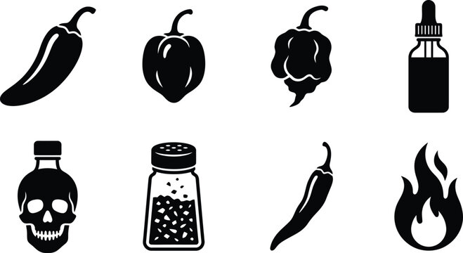 A collection of hot sauce and spicy pepper icons