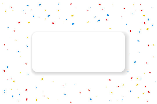 Colorful Falling Confetti with Rectangular Frame Border on White Background for Party Celebration and Event Banner Concept. Vector Illustration
