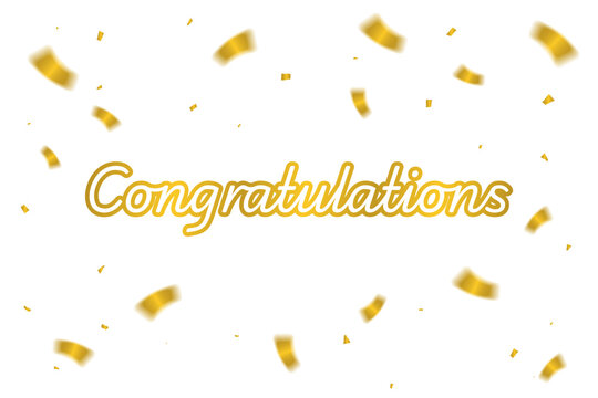 Golden Congratulations Lettering Text with Falling Confetti for Celebration and Success Concept. Vector Illustration