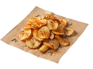 Fototapeta premium Potato chips with seasonings and herbs on brown paper
