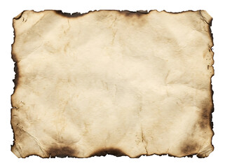 Fototapeta premium Old vintage parchment paper sheet with burnt edges isolated on white background transparent background
