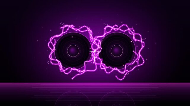 Twin Audio Subwoofer Speakers with Electric Purple Lightning Shockwave 4K Motion Background