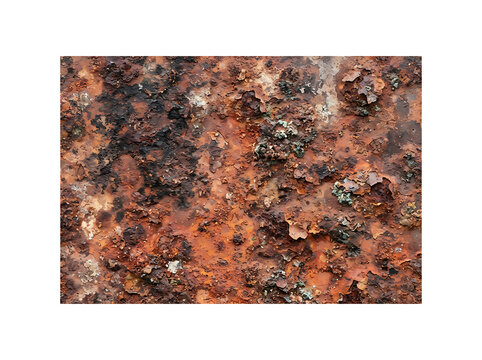 Old weathered metal surface with heavy rust and peeling paint texture background transparent background