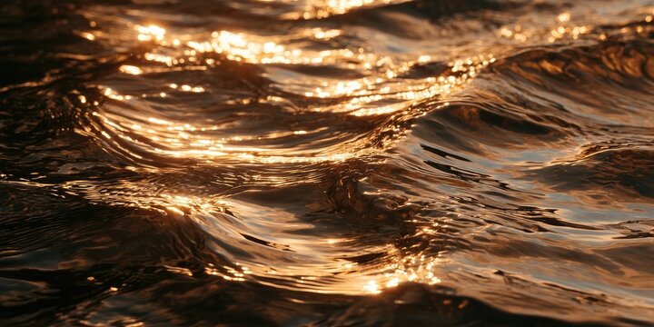 Golden sun glints dance on restless, rippling water's surface