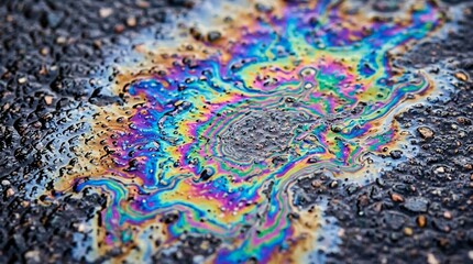 Fototapeta premium Iridescent Oil Spill on Asphalt - Rainbow Sheen