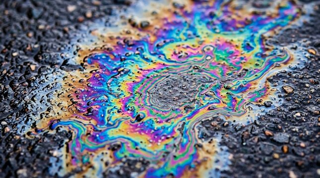 Iridescent Oil Spill on Asphalt - Rainbow Sheen