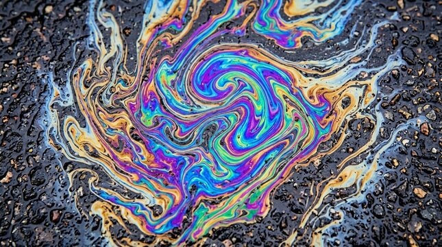Vibrant Oil Slick Swirl on Wet Asphalt