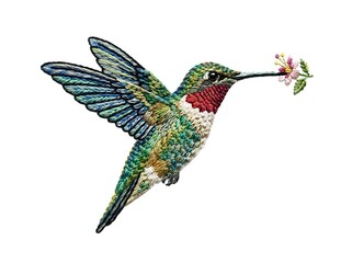 Obraz premium Emerald hummingbird with iridescent green plumage and ruby red throat