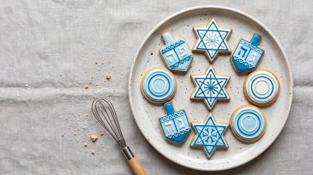 Hanukkah dreidel and Star of David cookies