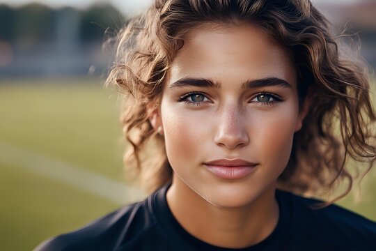 Young woman with wavy brown hair and olive complexion wearing dark