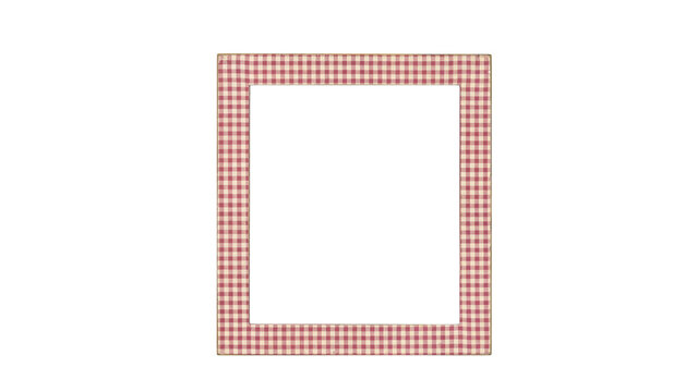 Red and white gingham pattern square frame border with checkered background tablecloth template isolated