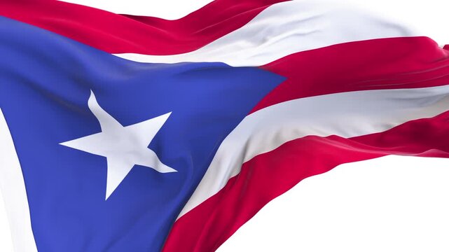 Puerto Rico flag waving and swirling, looping Close-up camera angle with transparent background, with alpha matte layer for transparency in the background.