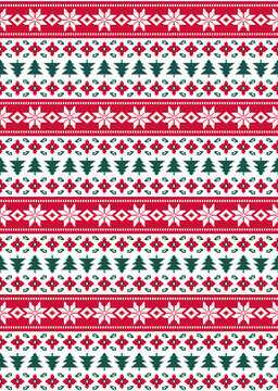 Seamless christmas pattern with snowflakes and pine trees, festive winter holiday background, traditional nordic sweater style design for wrapping paper, fabric, or textile print