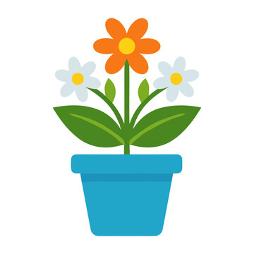 White daisy flowers inside blue pot