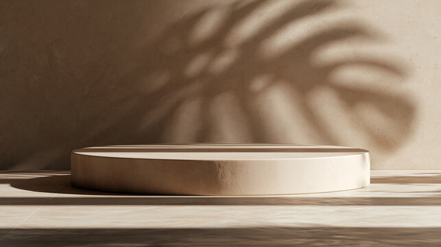 Empty Concrete Podium for Product Display with Leaf Shadow