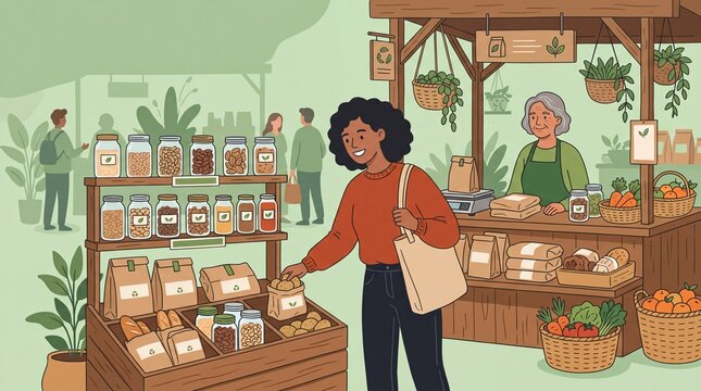 Woman Shopping at Zero Waste Organic Farmers Market
