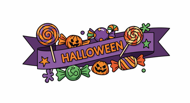 Colorful Halloween candy and pumpkin illustration