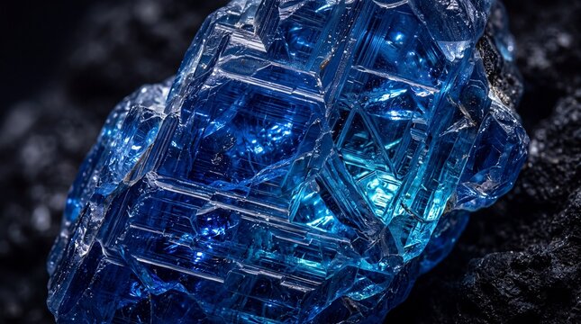 Macro Close Up of Raw Blue Crystal Mineral Specimen