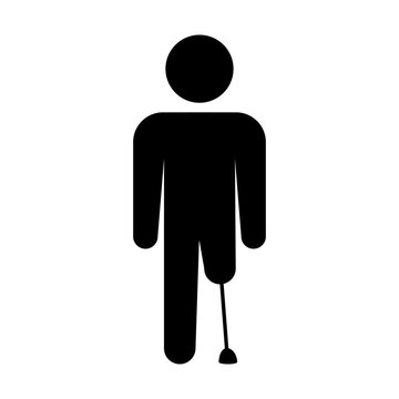 Person with a leg amputation and prosthesis icon, physical or motor disability, disabled symbol, impairment mobility sign