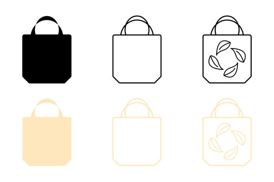 Tote Bag Icon Set Isolated on Transparent Background. Shopping and Fashion Symbol. Vector Illustration