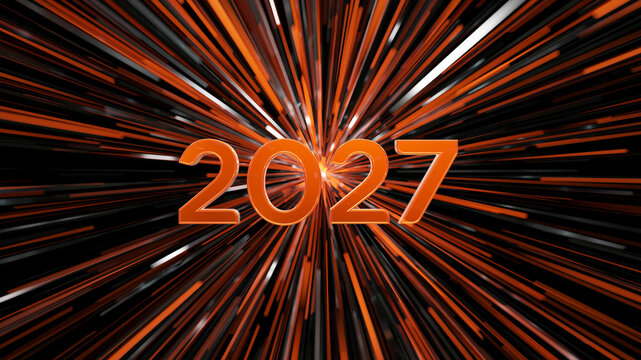 Happy New Year 2027 Abstract Orange Motion Burst Background