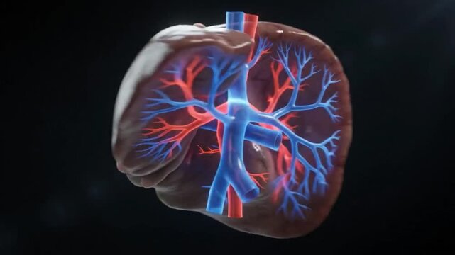 3d Animated Liver with Hepatic Vessels and Blood Flow Visualization