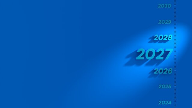 2027 Year Timeline Concept with Light Highlight on Blue Background