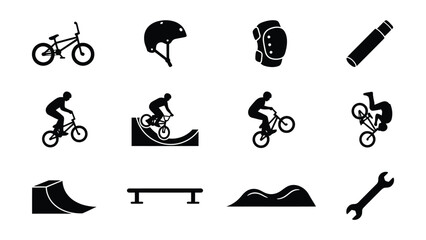 Fototapeta premium Black and white extreme sports and bike icons set