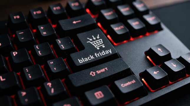 Black Friday Black Friday text on computer keyboard key for digital e-commerce marketing and online shopping holiday campaign