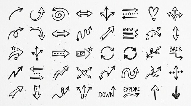 Doodle Arrows Set - Hand Drawn Directional Symbols and Icons