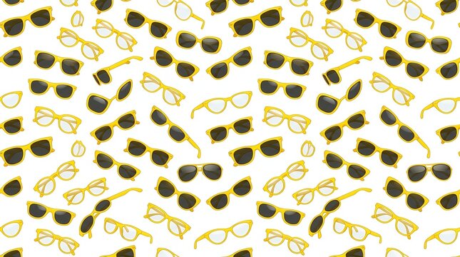 Vibrant Yellow Eyewear Seamless Pattern on Clean White Surface pattern sunglasses yellow summer fashion eyewear seamless background seamless pattern playful creative stylish accessory vacation print