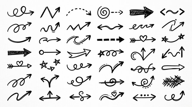 Doodle Arrows Set: Hand-Drawn, Black and White Icons for Design