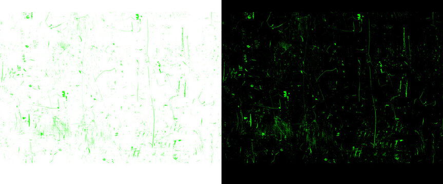 Green grunge texture overlay set, distressed matrix digital rain effect, vintage scratched background for graphic design