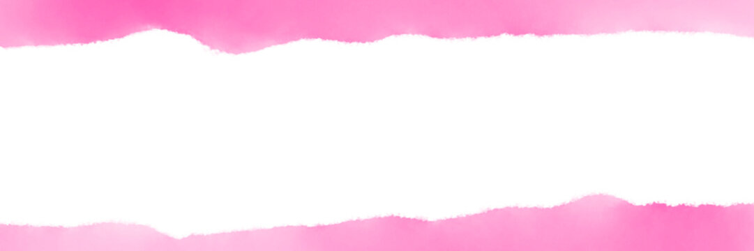 Pink watercolor top and bottom frame border with torn edges. PNG graphic for elegant headers, romantic banners, and delicate creative layouts.
