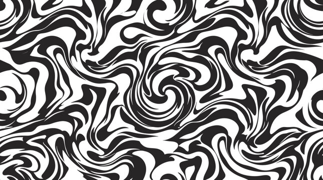 Abstract black and white liquid marble swirl pattern featuring flowing organic shapes and continuous fluid lines creating a hypnotic, monochromatic, and