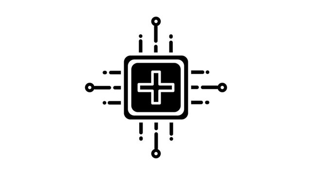 Medical technology icon featuring a digital health cross inside a circuit board, representing healthcare innovation, electronic medicine, diagnostics, biotechnology, and futuristic medical technology 