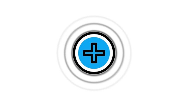 Blue medical plus icon inside a circular badge with black outline on a bright green background, representing healthcare, hospital, medicine, pharmacy, and emergency services symbol.
