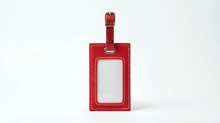 Obraz premium Red leather ID badge holder with metal attachment loop and window