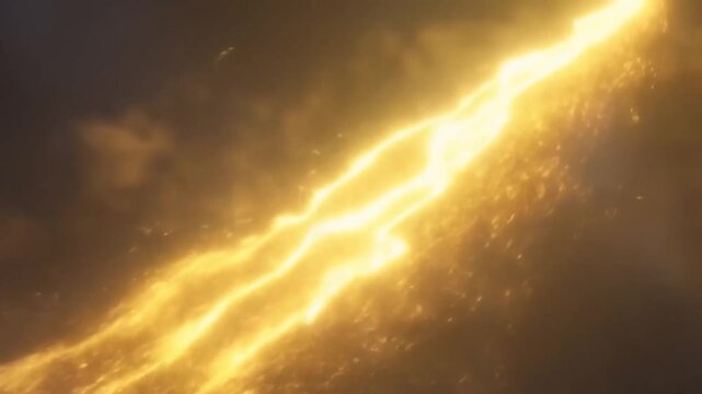 Golden light beam shining through dusty clouds in a dark atmospheric background