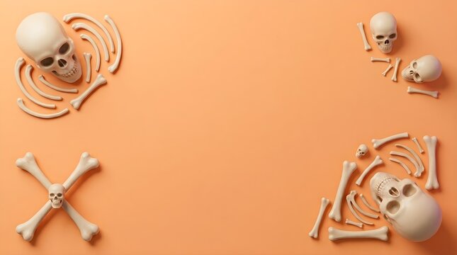 Skull and Bone Arrangement on Orange Background