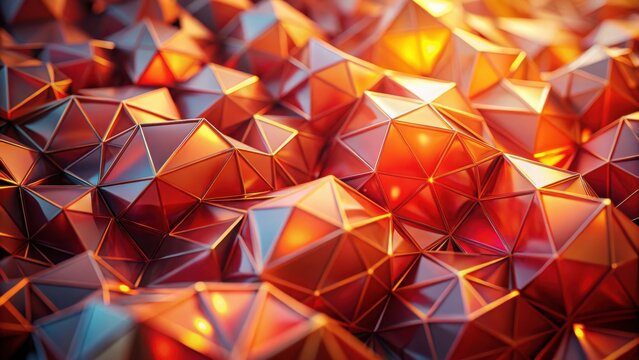 Abstract Shiny Facets A Detailed Rendering of Interlocking Geometric Forms with Warm, Intense Hues