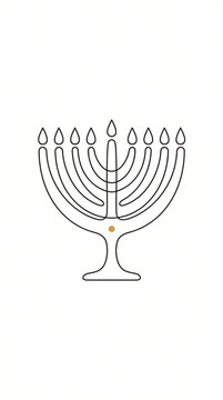 Elegant minimalist outline illustration of a traditional Hanukkah menorah with burning candles, perfect for Jewish holiday greeting cards, religious celebrations, and winter festival designs