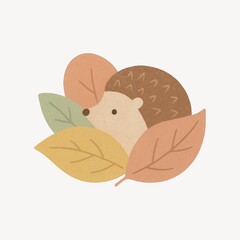 Fototapeta premium Cute hedgehog among colorful leaves.