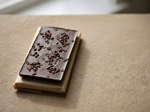 Dark Chocolate Bar with Cacao Nibs on Natural Surface