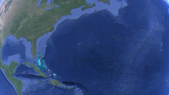 Video of rotating of planet Earth in space.
Fragment of usa with miami beach, fisher island, dodge island,
biscayne bay on geographical world map.
American coast.