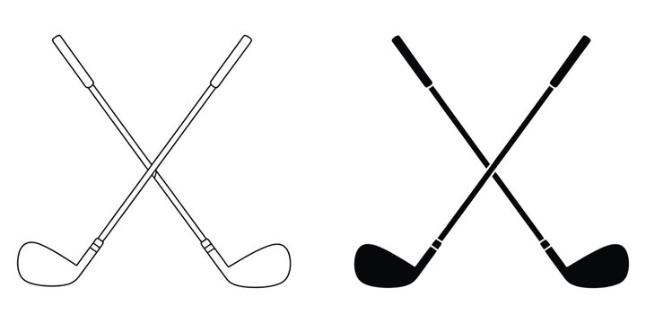 Golf clubs in crossed formation representing golf sports, equipment, competition, recreation, marketing, promotions, tournaments, and business presentations