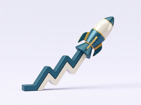 Business rocket launching from an upward growth chart