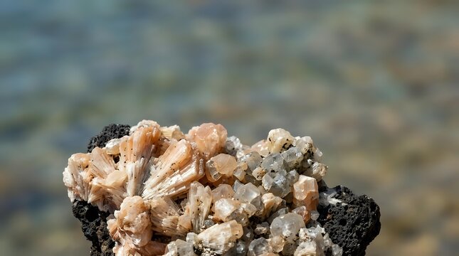 Mineral specimen with crystalline formations and golden-brown